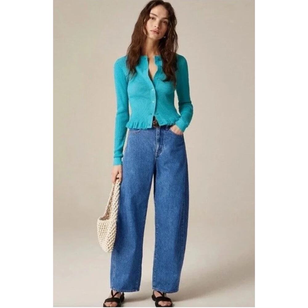 NWT J. Crew Barrel Leg Blue Jeans Size 25 Tall Medium Wash Relaxed